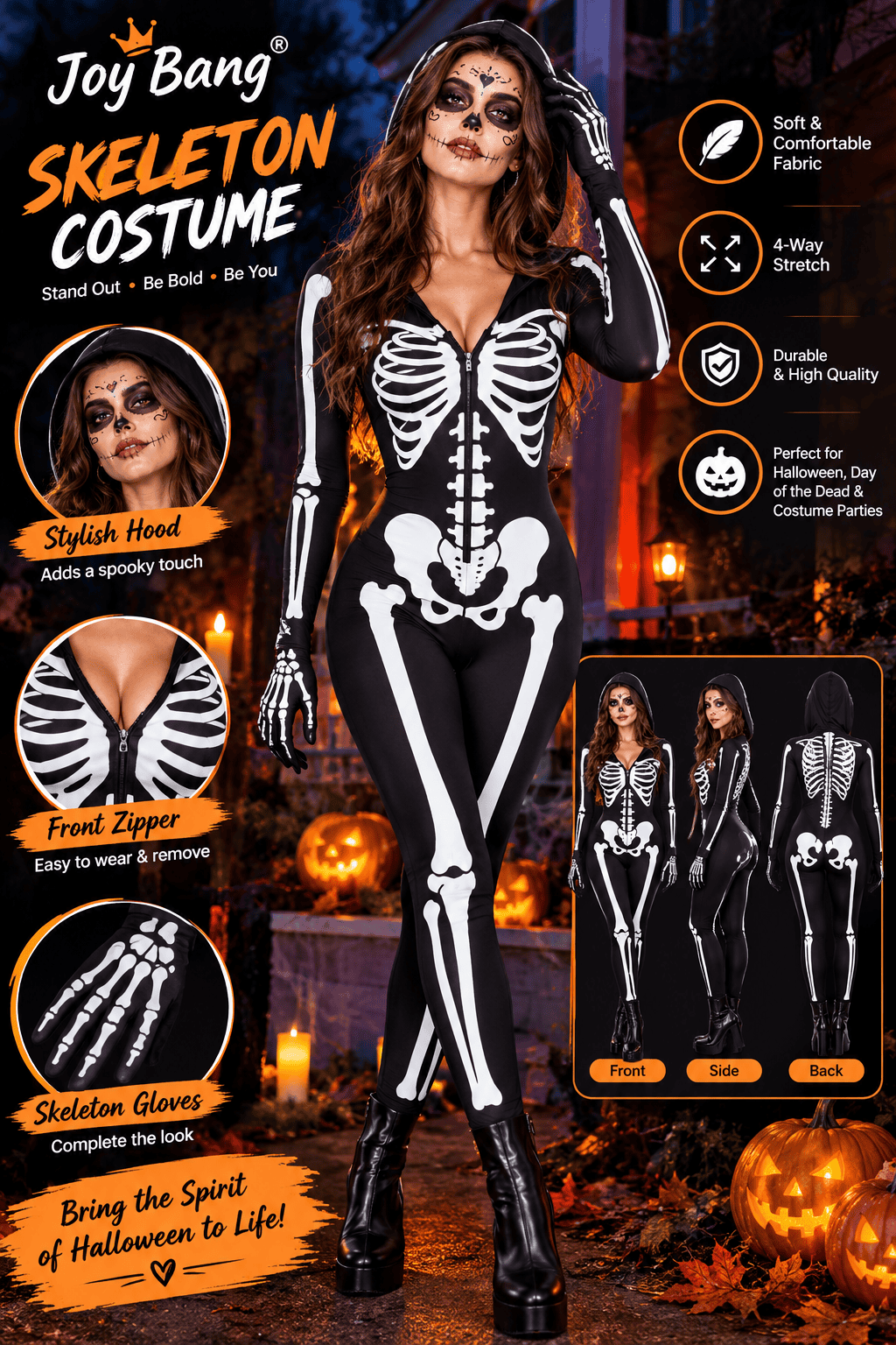Women's skeleton bodysuit for Halloween